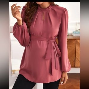SHEIN Rusty Rose Maternity Belted Blouse NWOT
